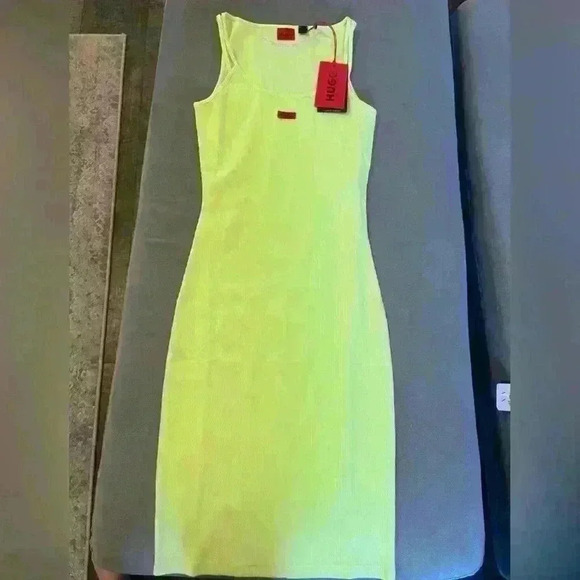 Hugo BOSS NWT nirabel ribbed fitted cami new dress XS yellow summer beach Xsmall - Picture 6 of 6